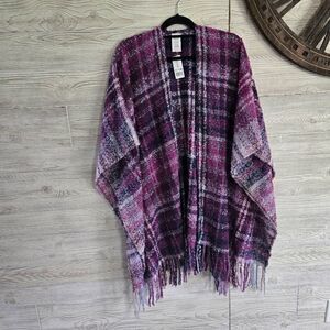Woolrich Plaid Shawl Fringe Becca Purple One Size NWT